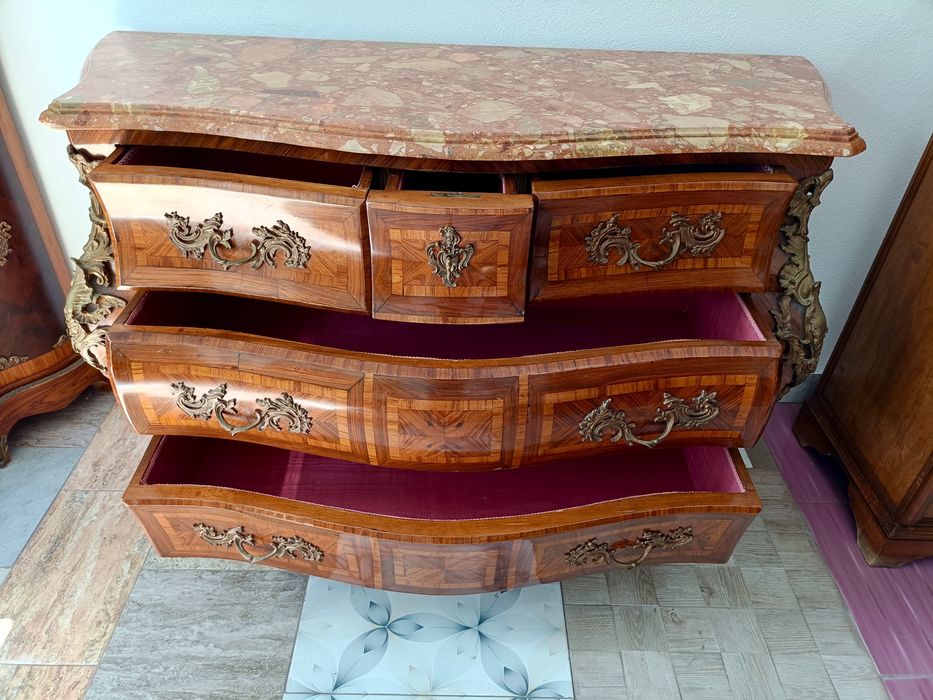 Comoda Servanta Bronz Marmura Lemn Masiv Vintage