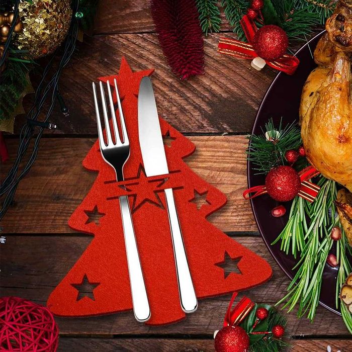 Коледни калъфи за прибори, подложки от филц, за Коледна украса за маса