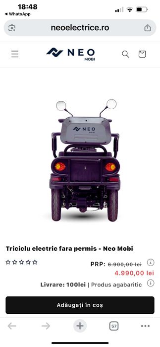 Triciclu electric fara permis - Neo Mobi, nou cu acte de proveniență
