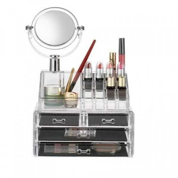 Organizator, suport Make-Up cu oglinda detasabila , transparent