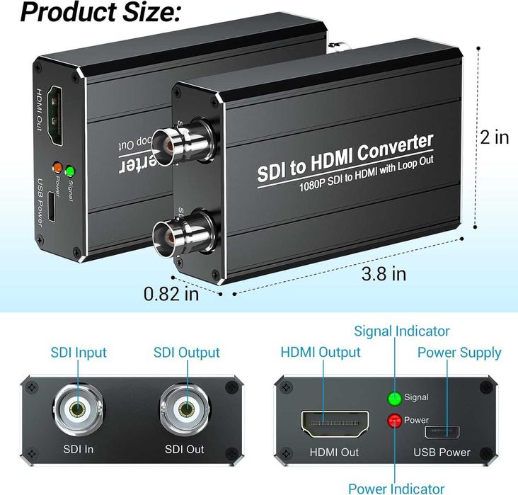 SDI към HDMI конвертор 1080p с Loop Output – 3G-SDI / HD-SDI / SD-SDI