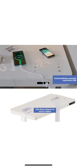 Masa de Birou electrica, inaltime reglabila,2 porturi USB-A si 1 USB-C