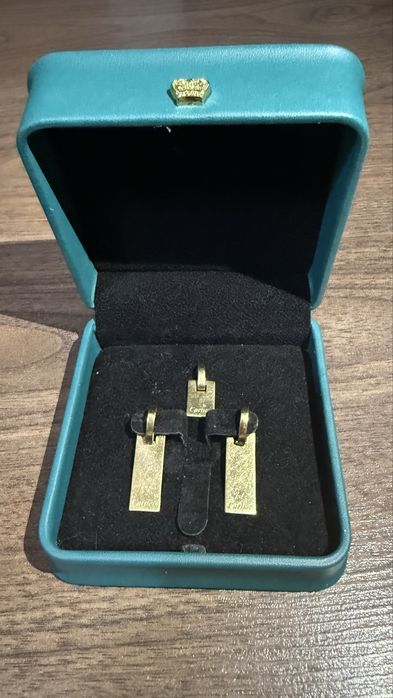 Золотые сережки и кулон 585 проба , сделано в стиле Cartier