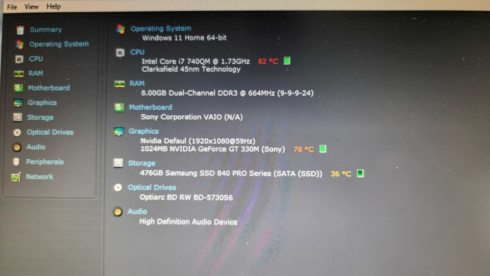 Sony Vaio i7 740QM RAM 8GB SSD 480GB 840 PRO