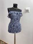 Bluza maiou top cu flori din voal albastru alb