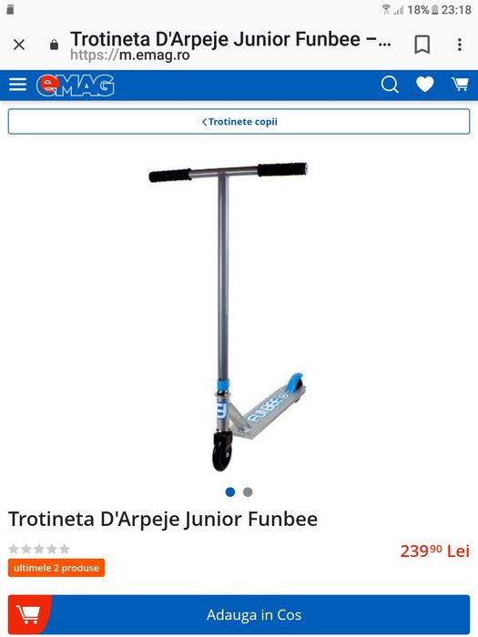 TROTINETA PREMIUM FUNBEE Junior pentru Copii + 8 Ani - NOUĂ - 170 Lei