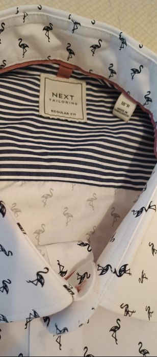 Cămașa albă cu model flamingo, de la Next , pt bărbați , măsura 46(XL)