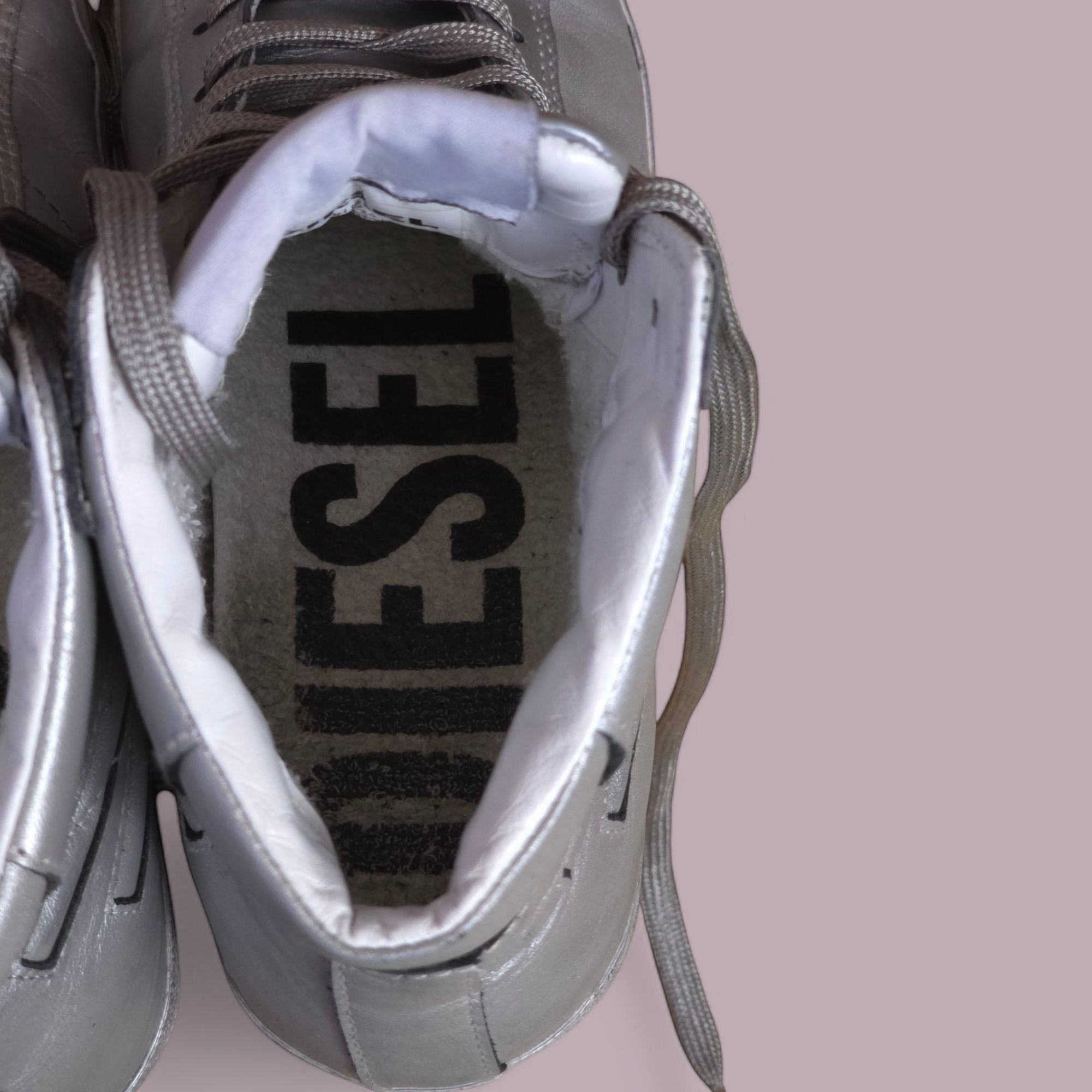 Diesel Leroji Mid Silver сребърни кожени кецове