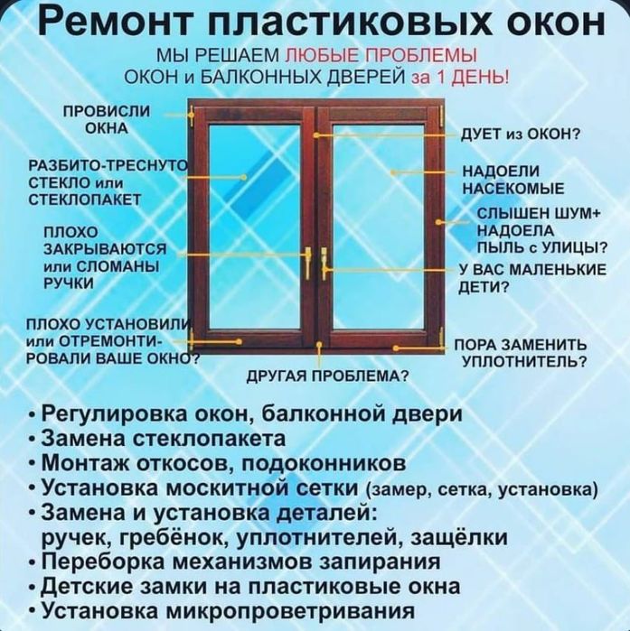 Ремонт окон Астана.Ремонт и реставрация пластиковых окон