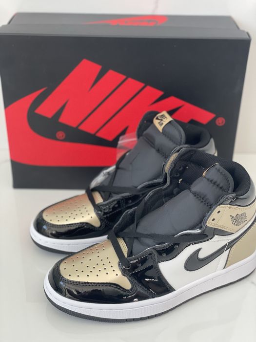 Air Jordan 1 High Patent Gold Toe NRG Retro White