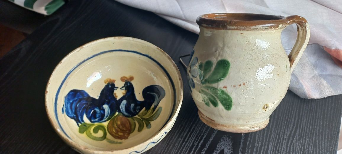 Blid si ulcica din ceramica smaltuita veche