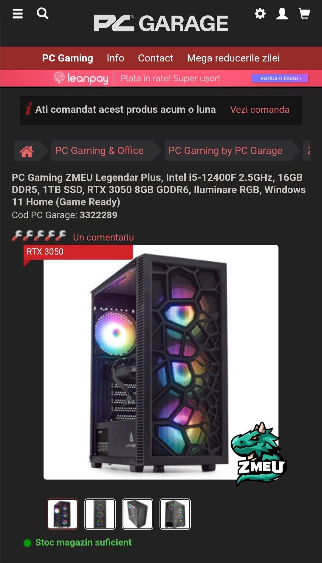 PC Gaming ZMEU Legendar Plus, Intel i5-12400F 2.5GHz, 16GB