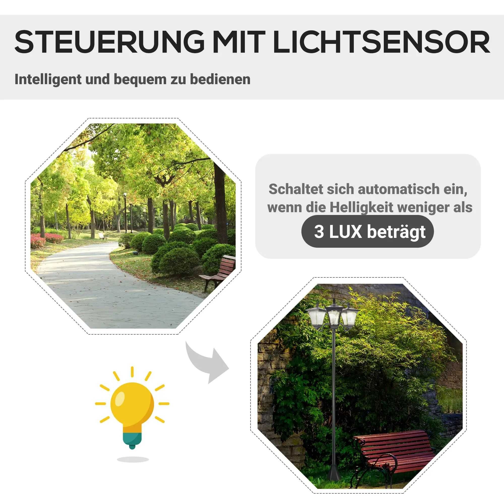 Outsunny Соларен градински фенер с 3 пламъка  с LED 120 лумена IP44