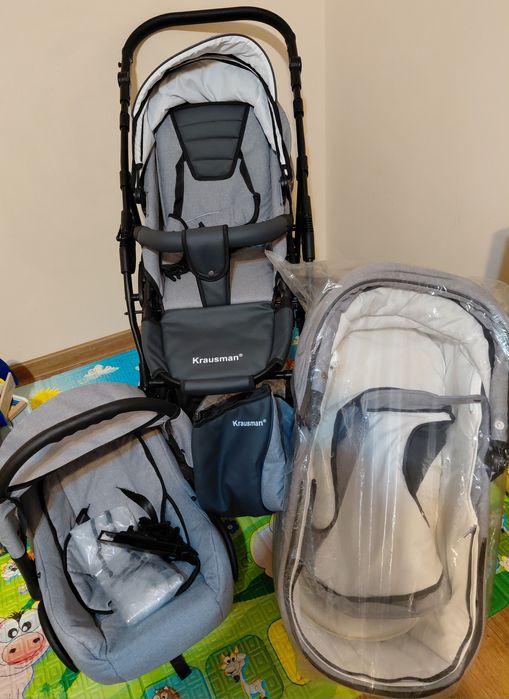 Carucior Krausman 3 in 1, Gri, bonus: cântar baby