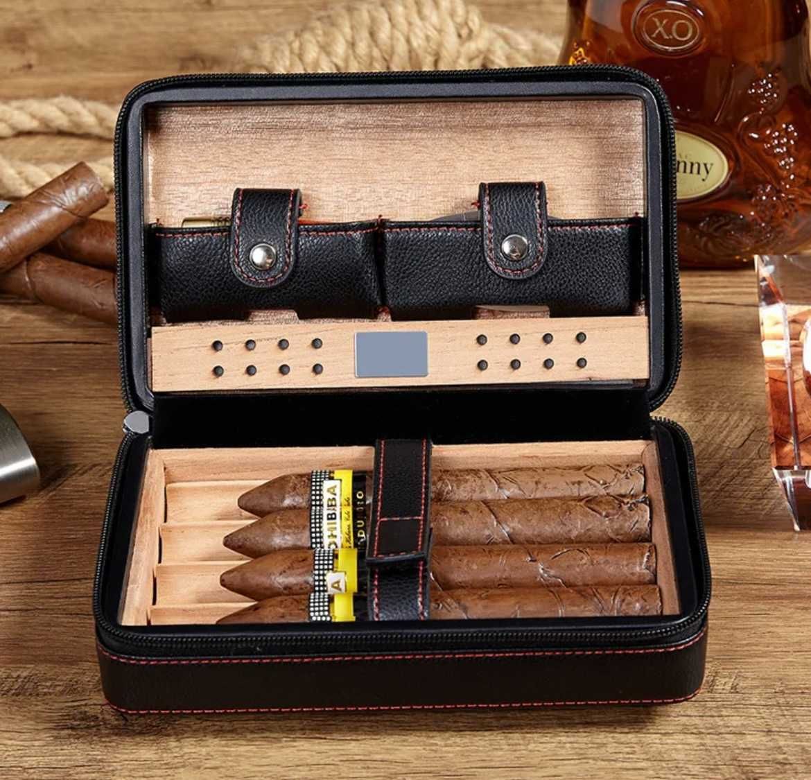 Cohiba  кутия за пури кедров преносим хумидор с кожено покритие кохиба
