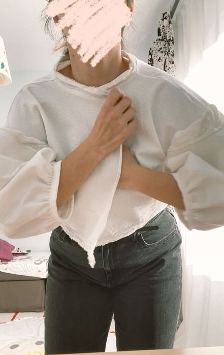 Bolero oversized din panza topita cu insertie de dantela, stil ie