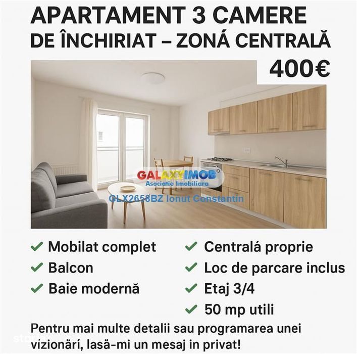 Apartament 3 camere de inchiriat-zona Centrala