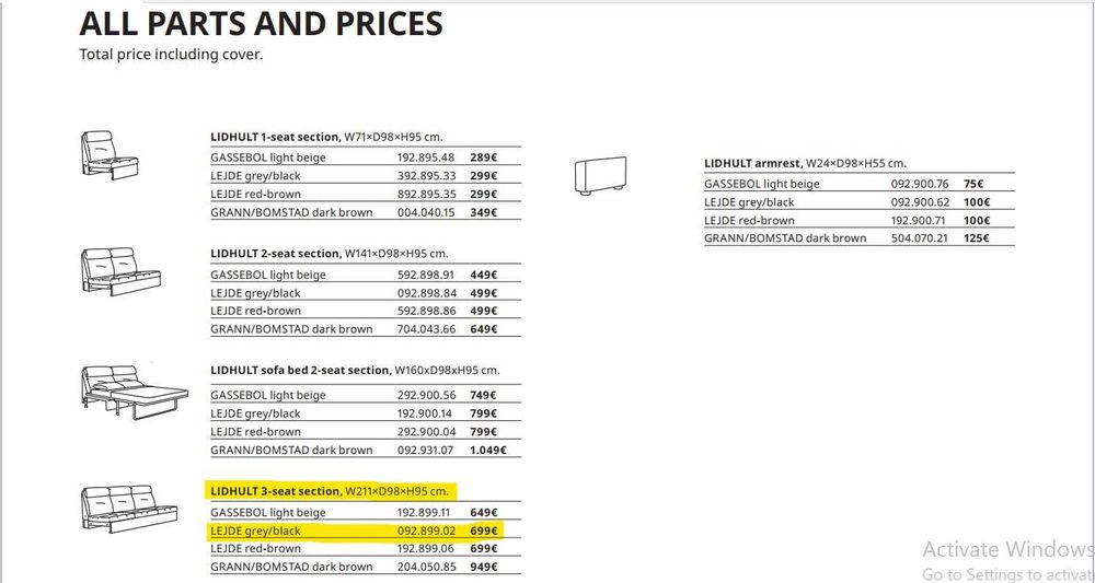Canapea Lidhult Ikea 3 locuri dehusabilă