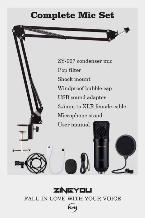 Kit microfon cardioid profesional ZINGYOU ZY-007,sigilat
