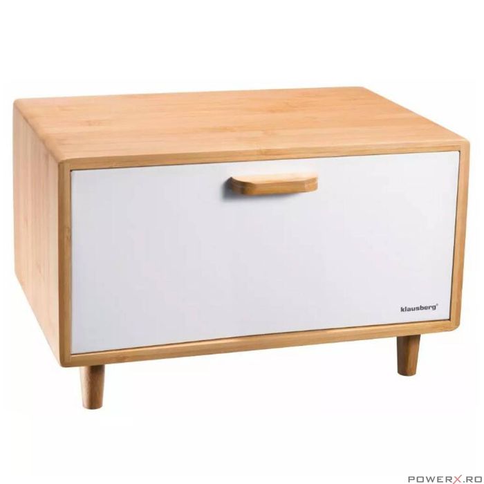 Cutie pentru paine, din bambus, cu picioare, maro cu alb, Klausberg