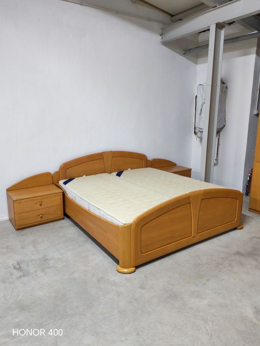 Set Dormitor Complet -Lemn Masiv -Pat Dulap Comoda Noptiere Oglinda