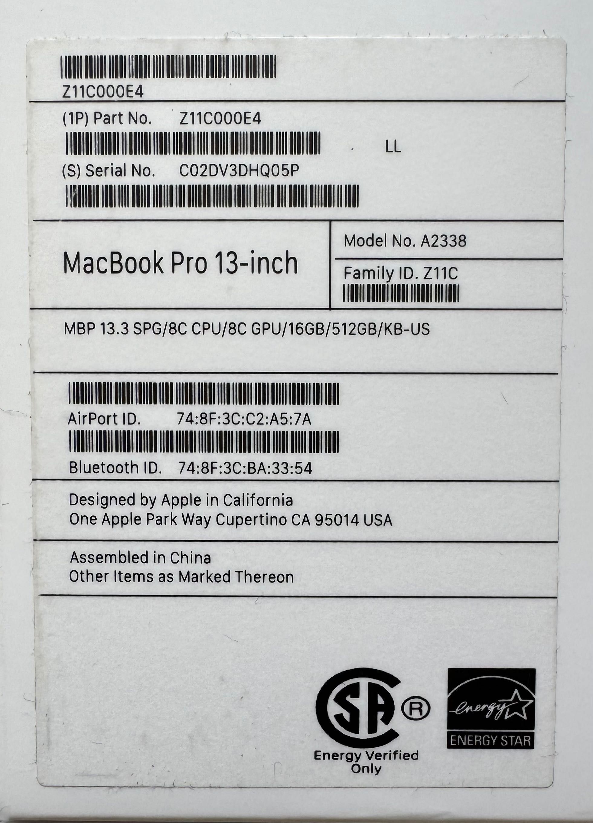 Apple MacBook Pro Touch Bar 13-inch 2020 M1 8-Core RAM-16GB SSD-512GB