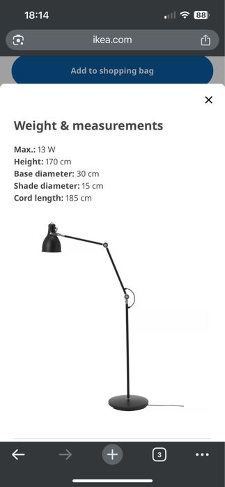 Lampadar Negru IKEA AROD
