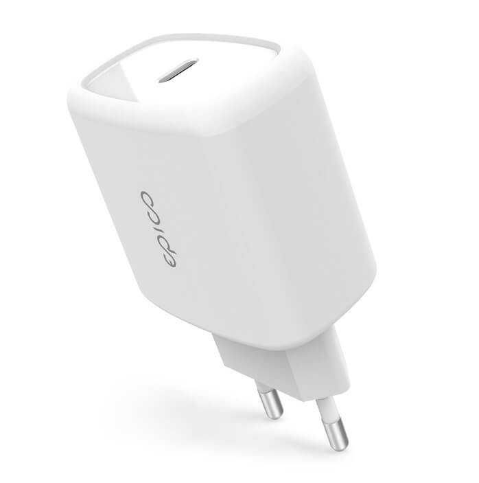 Бързо Зарядно с USB-C за iPhone, EPICO 220v PD3.0 20W, Бял