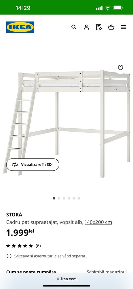 Pat supraetajat 140x 200 cm fara saltea IKEA