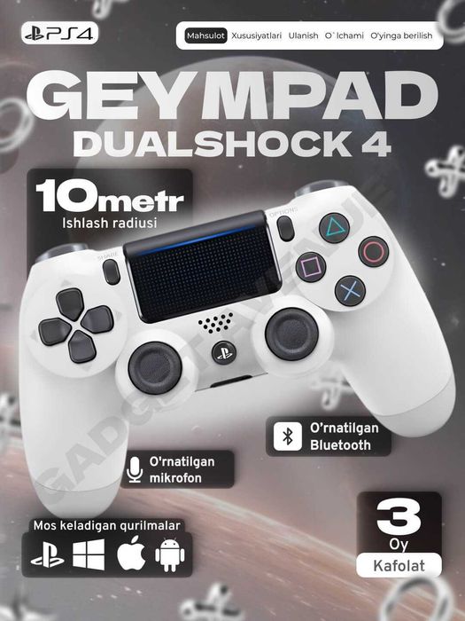 Jostik simsiz Dualshock 4, PC va Sony Playstation 4 uchun joystik.
