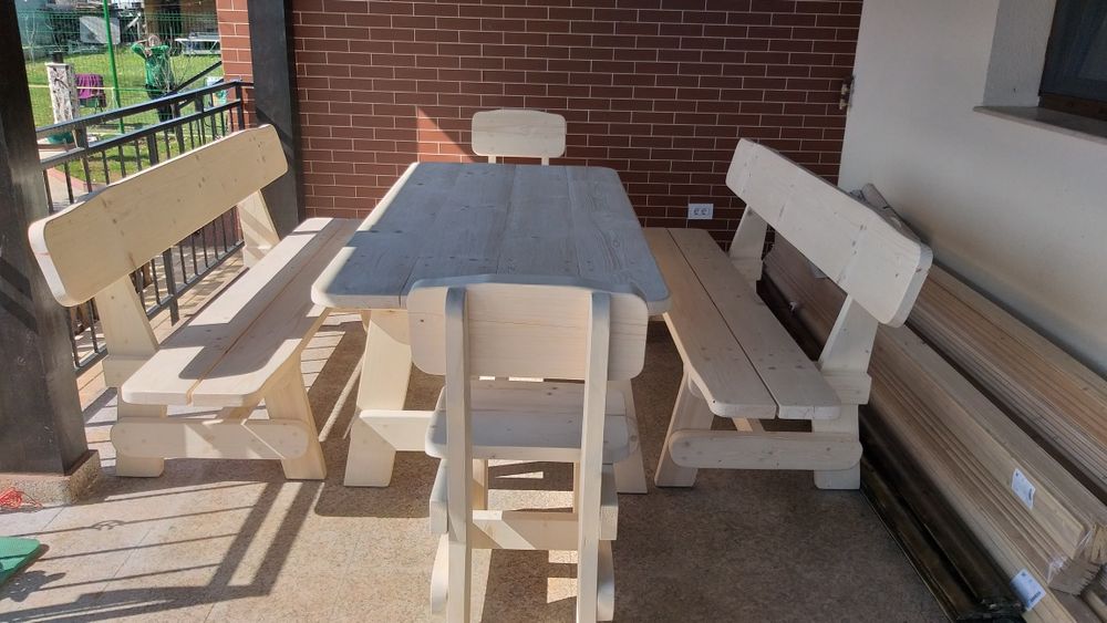 SET masa lemn masiv-2 canapele, 2 scaune-gradina/terasa/foisor