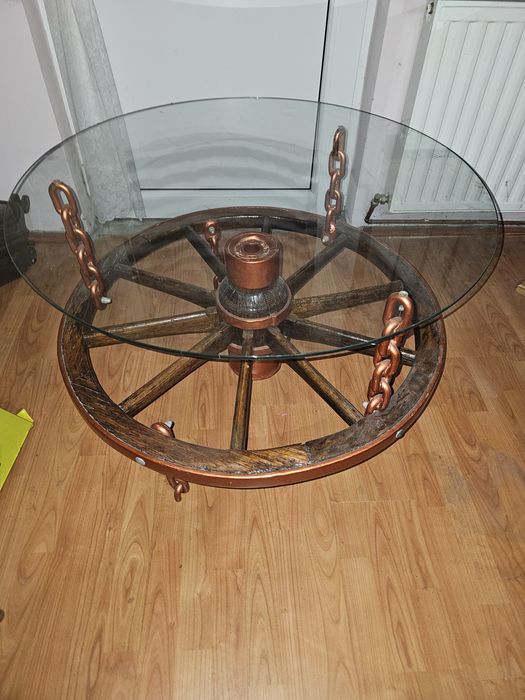 Măsuță rustica roata caruta