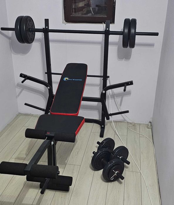 Bancă multifuncțională FitTronic B300 + Set Halteră & Gantere 40 kg