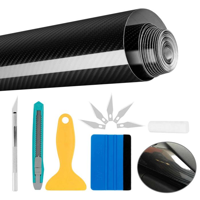 Kit Rola Folie Auto Autocolant Colant Carbon 7D 300x30cm + Accesorii