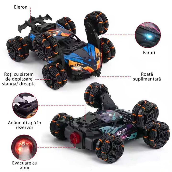 Masina Stunt RC cu Telecomanda, Roti Rotative 360°