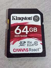 Card memorie SD XC Kingston Canvas React 64 GB (gama pro) dedicat foto