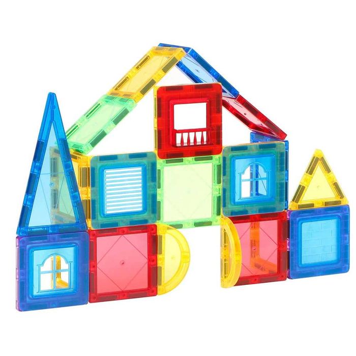 Set de Constructie Magnetic Tiles 3D, jucarii educationale, 60 Piese