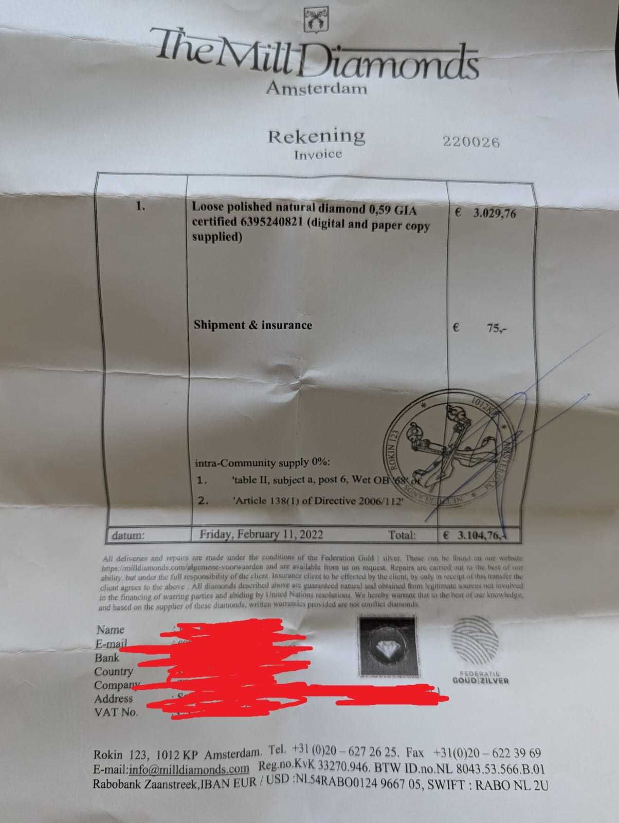 inel logodna diamant aur roz 0.59 karate clasa VS1