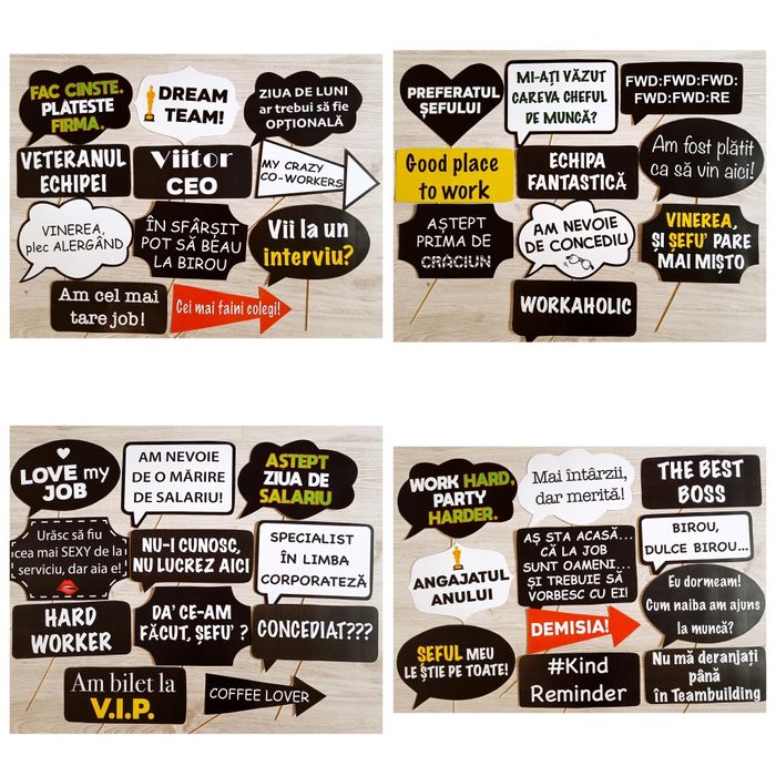 Recuzită foto propsuri pancarte mesaje petrecere firma corporate