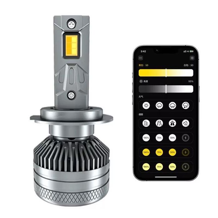 Set Doua Becuri Led H7 Cu Aplicatie Bluetooth Si 3 Nuante De Culori