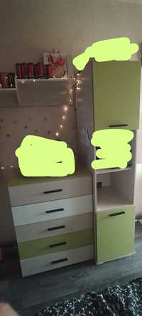 Dormitor 1 pers complet Verde cu alb