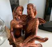 Statuetă romantică cu cuplu dansând, finisaj bronz, decor interior