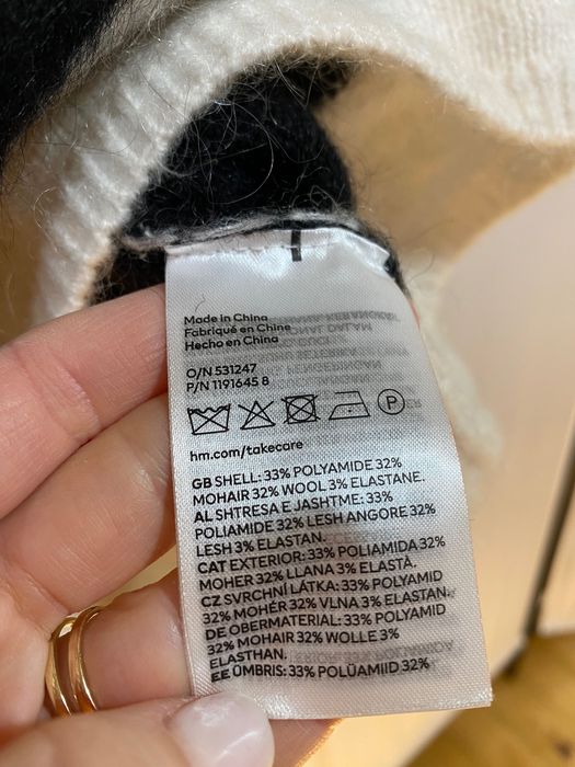 Пуловер H&M от мохер и вълна с черно-бяло райе