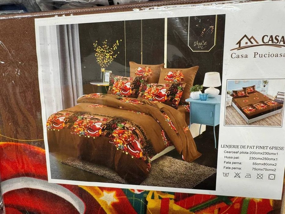 Lenjerie pat din 6 piese Casa pucioasa din finet cu tematică