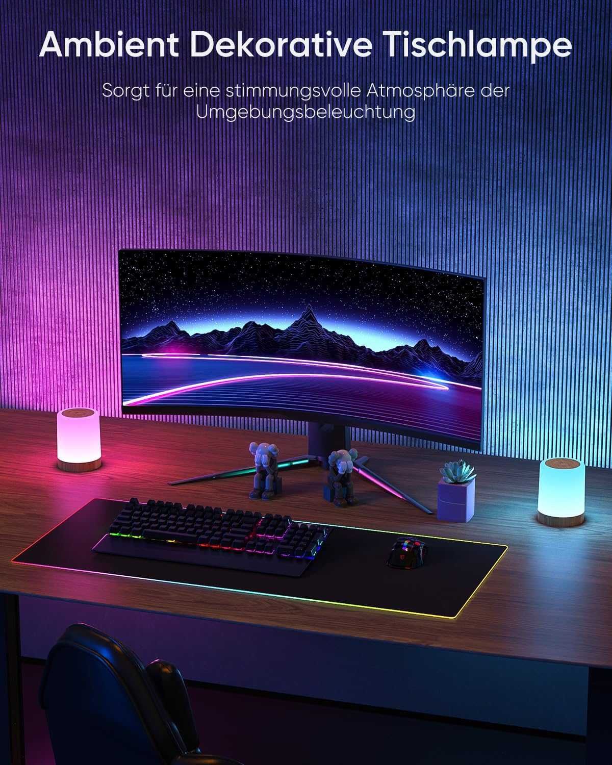 2 бр.LED нощни лампи с тъчскрийн, димируема с 256 RGB цвята и 3 режима