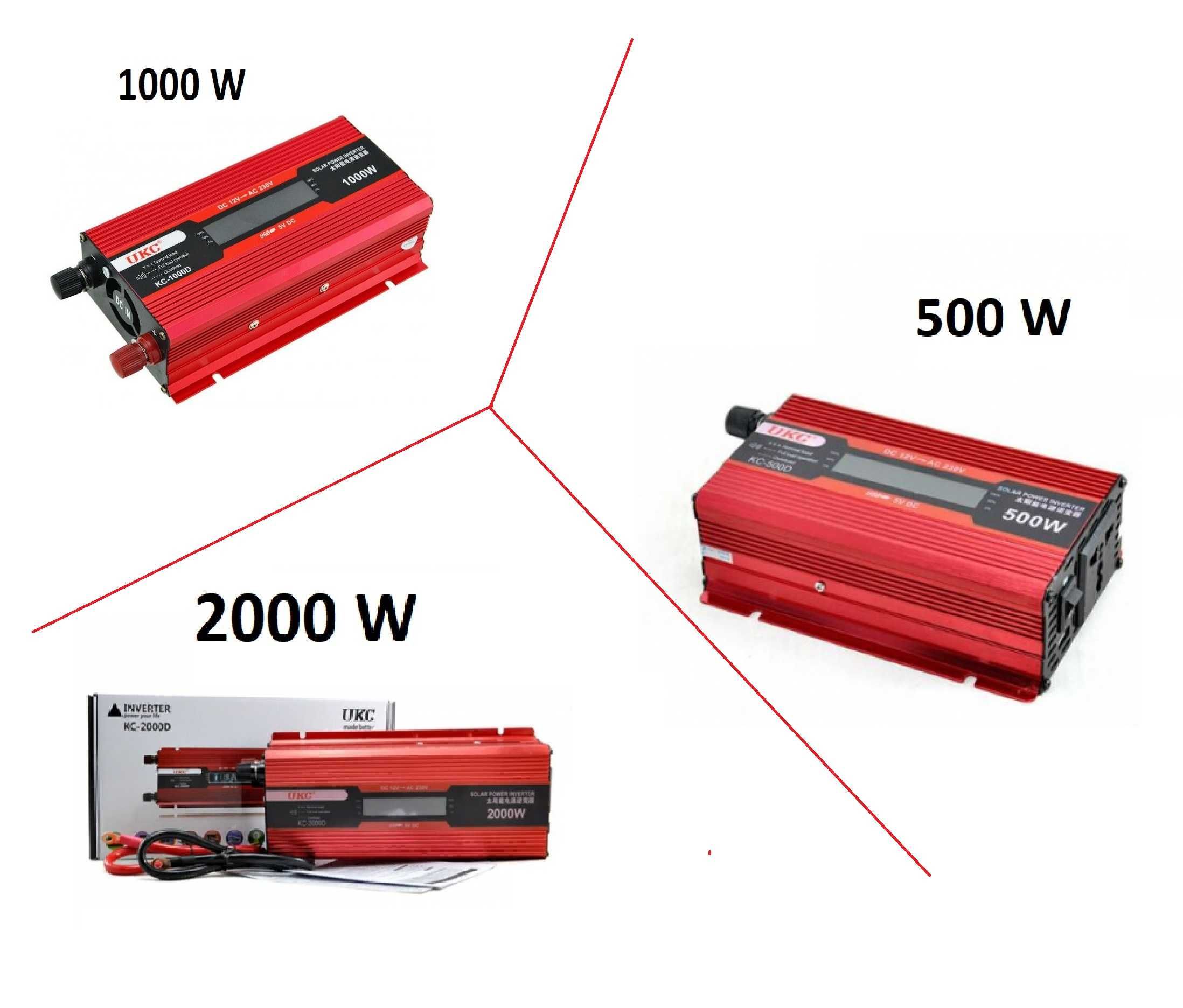 Инвертор 12 волта с дисплей UKC 500/1000/2000 вата