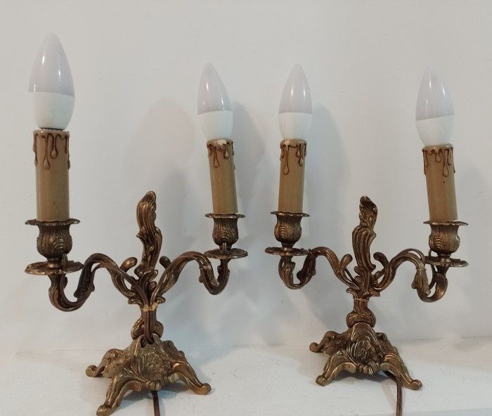 Elegant set de 2 lampi pentru noptiera in stilul Rococo din bronz masi