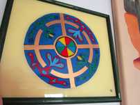 cadou rar Mandala pictura sticla acrilica semnata Germania 2003