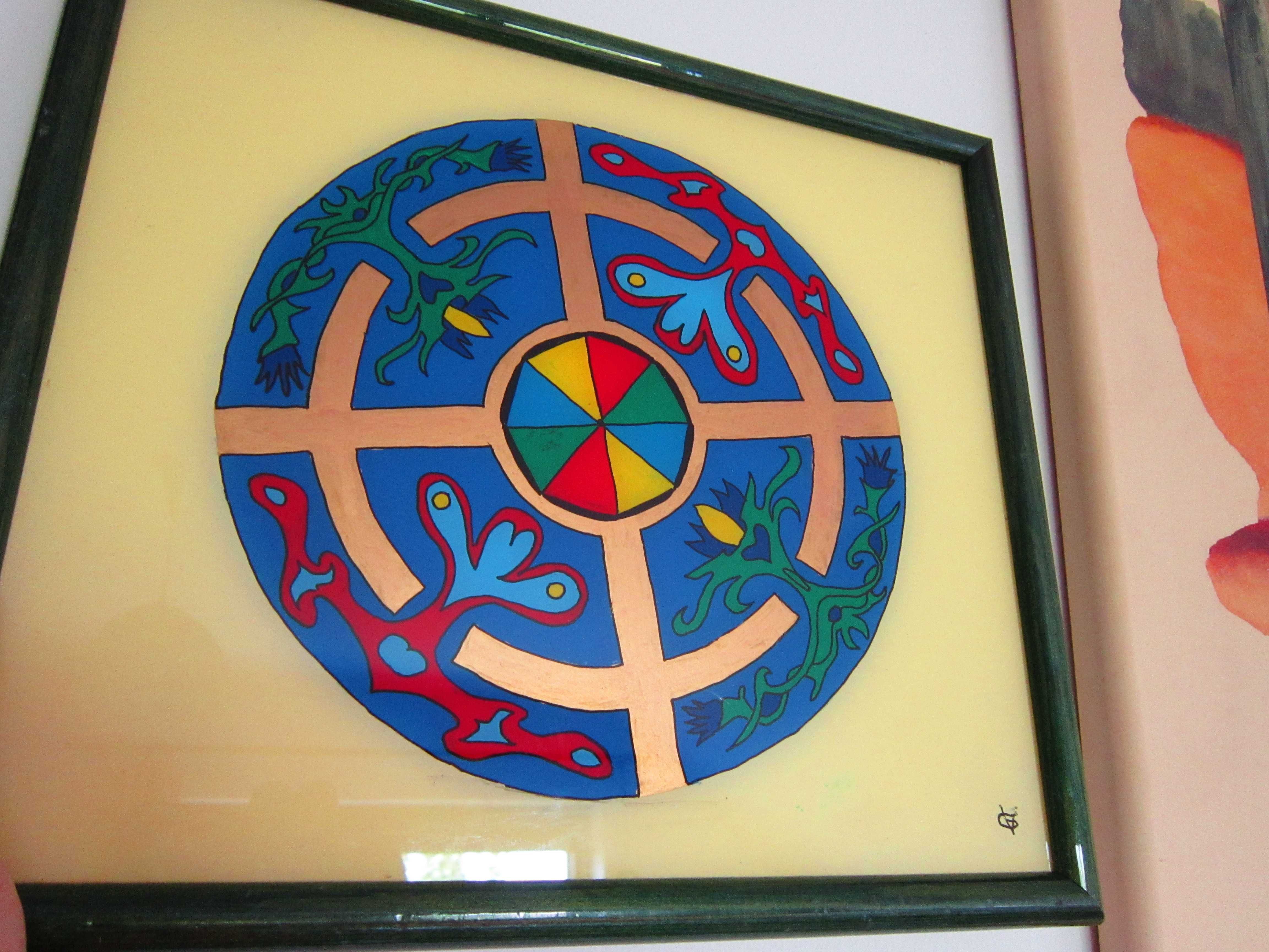 cadou rar tablou Mandala pictura sticla acrilica semnata Germania2003
