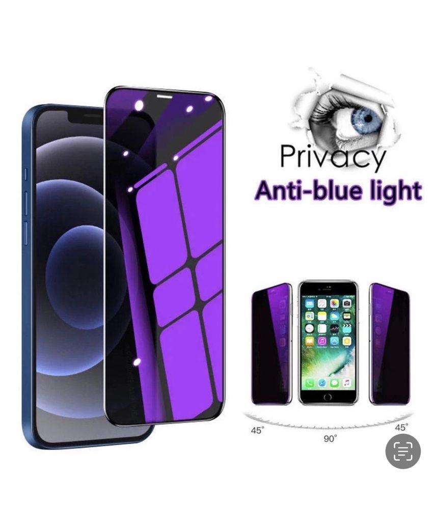 Iphone 13/14/PRO/MAX/PLUS Folie Sticla Curved Glass Privacy Blue Efect